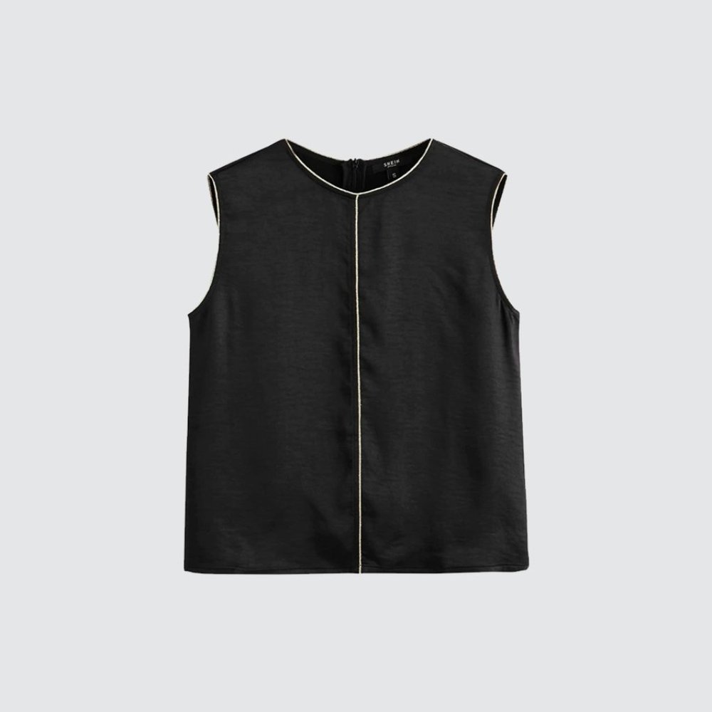 [NWOT] MOTF Premium Contrast Stitch Sleeveless Top - Black/Gold